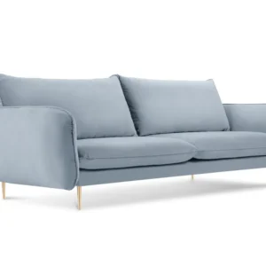 Sofa sametová 3-osobová VIENNA světle modrá se zlatým podstavcem