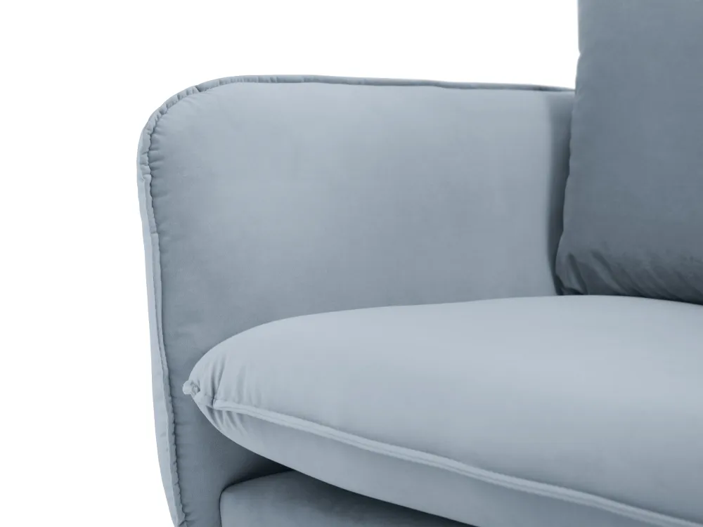 Sofa sametová 3-osobová VIENNA světle modrá se zlatým podstavcem