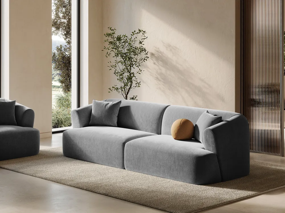 Sofa sametová 4-osobová CAMPI šedá