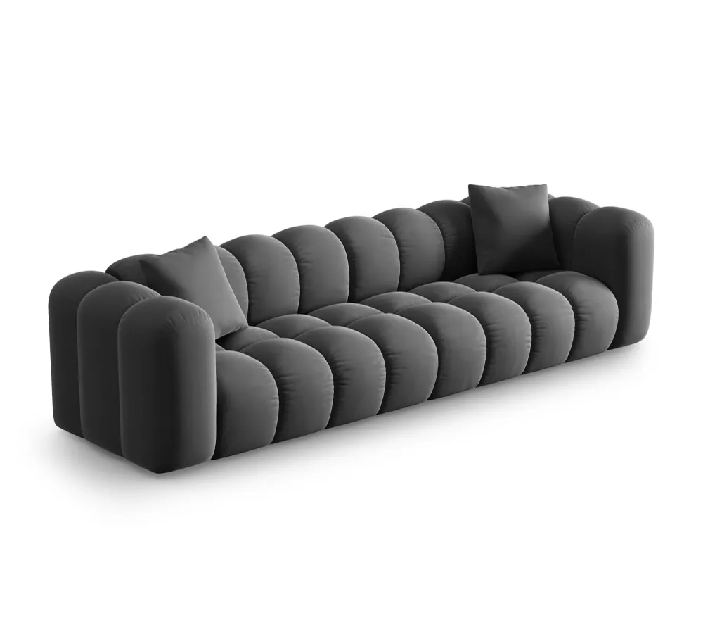 Sofa sametová 4-osobová HALLEY šedá