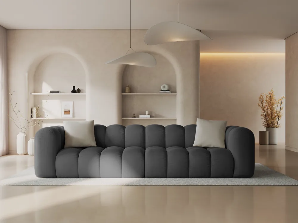 Sofa sametová 4-osobová HALLEY šedá