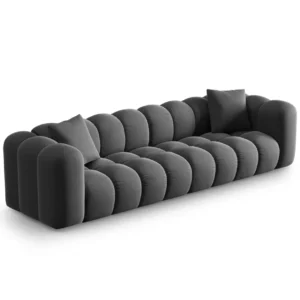 Sofa sametová 4-osobová HALLEY šedá