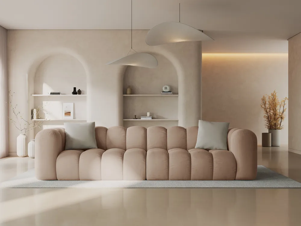 Sofa sametová 4-osobová HALLEY béžová