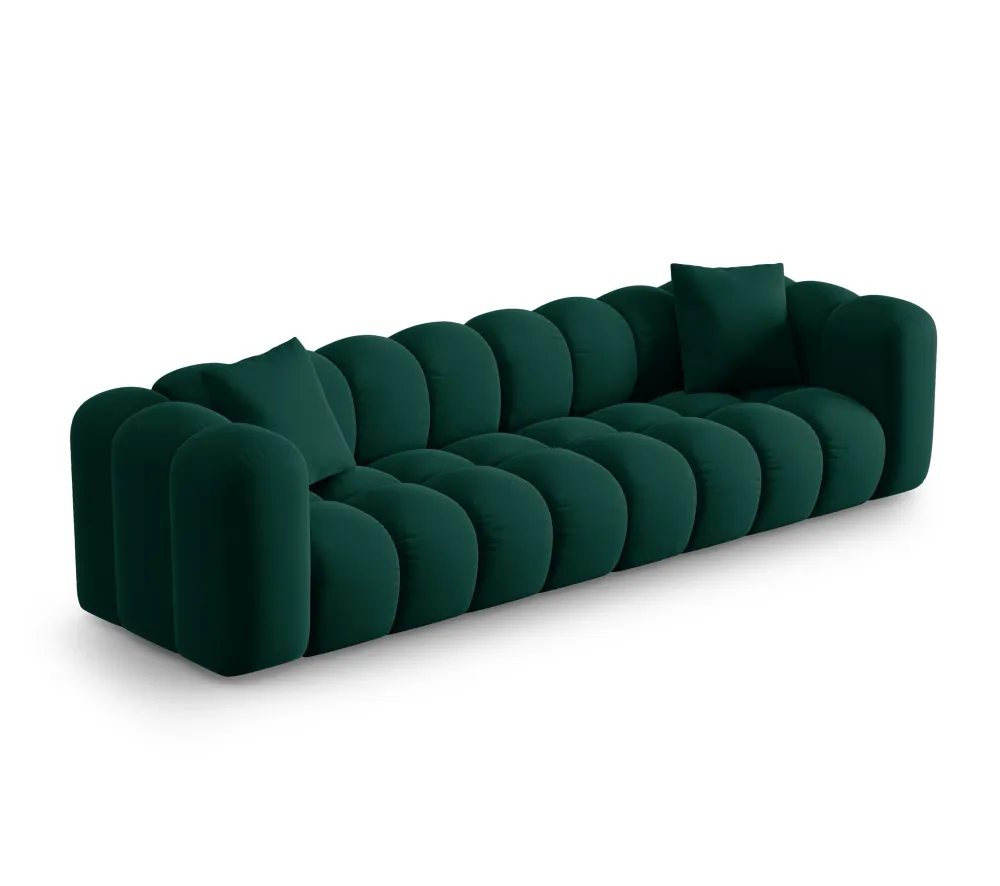 Sofa sametová 4-osobová HALLEY lahvově zelená