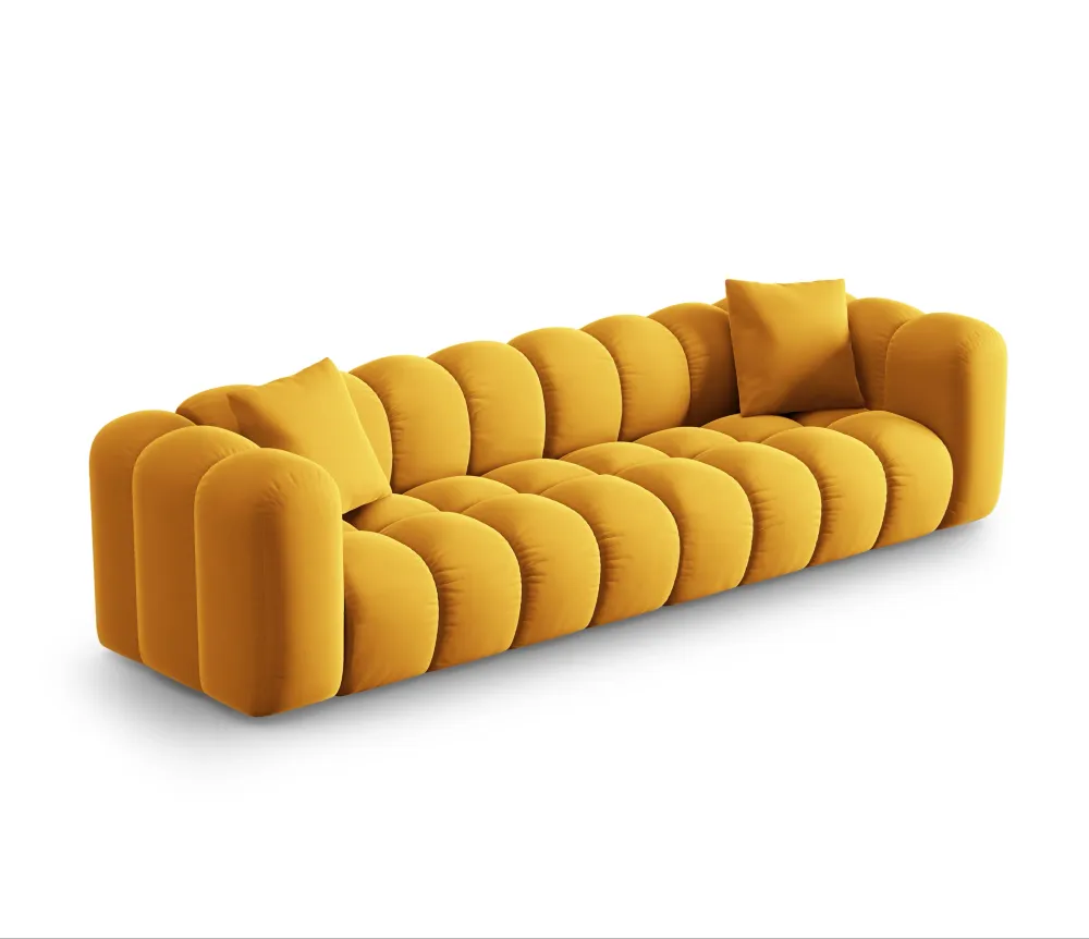 Sofa sametová 4-osobová HALLEY žlutá