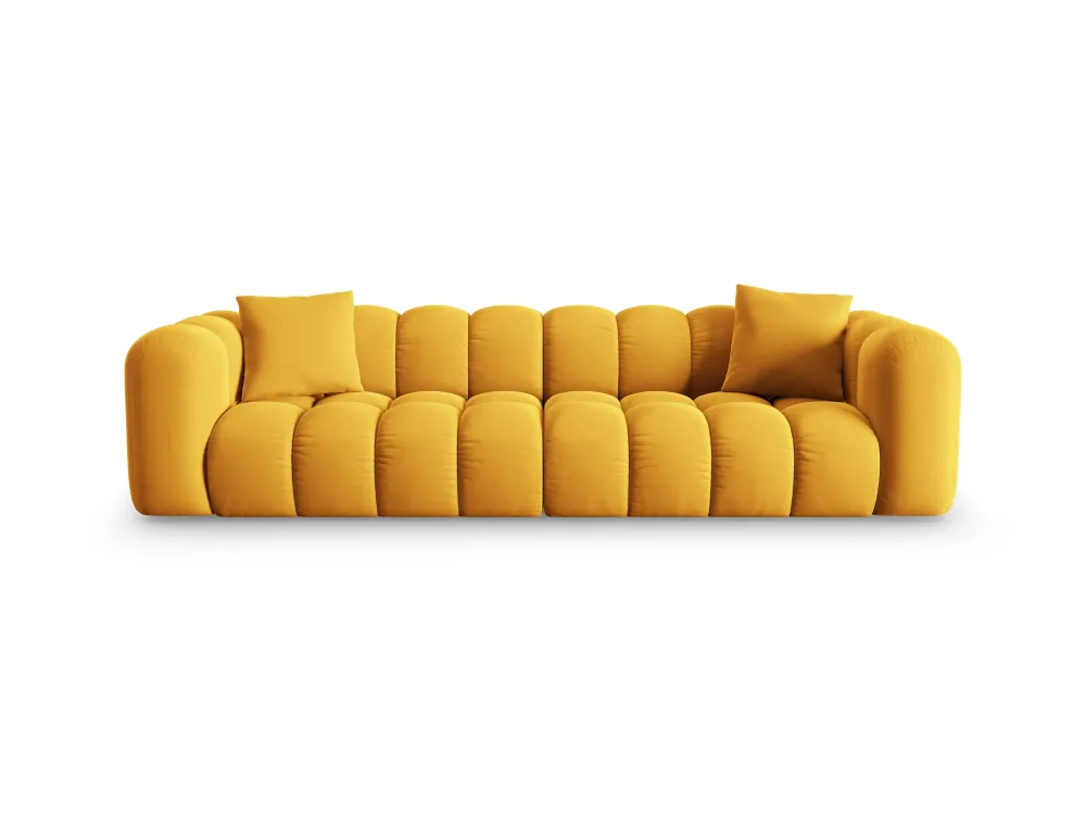 Sofa sametová 4-osobová HALLEY žlutá