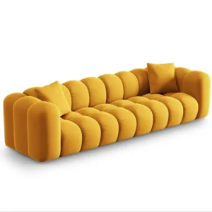 Sofa sametová 4-osobová HALLEY žlutá
