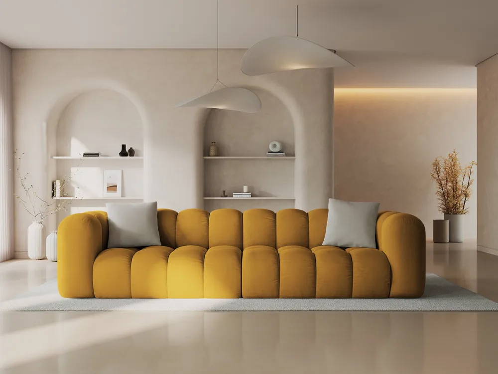 Sofa sametová 4-osobová HALLEY žlutá