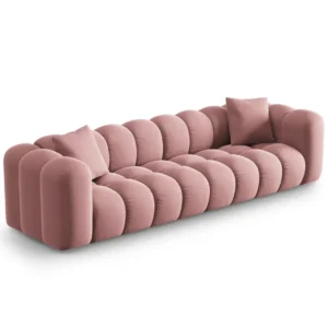 Sofa sametová 4-osobová HALLEY růžová