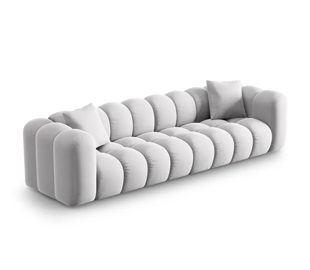 Sofa sametová 4-osobová HALLEY stříbrná