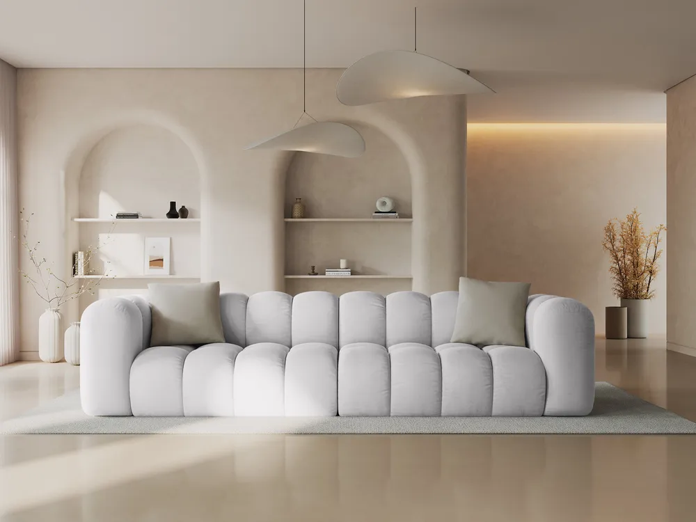 Sofa sametová 4-osobová HALLEY stříbrná