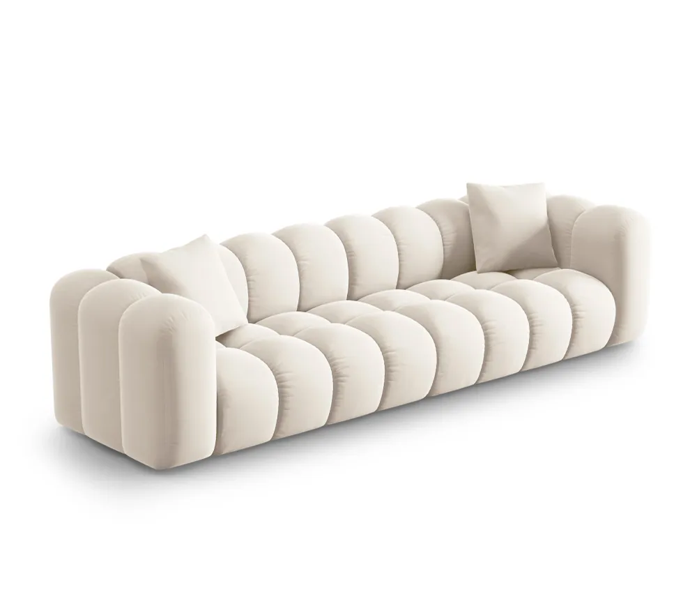 Sofa sametová 4-osobová HALLEY světle béžová