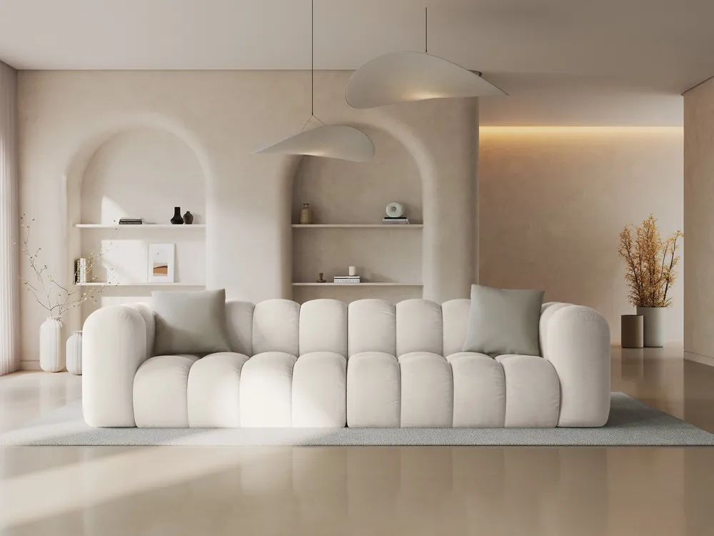 Sofa sametová 4-osobová HALLEY světle béžová