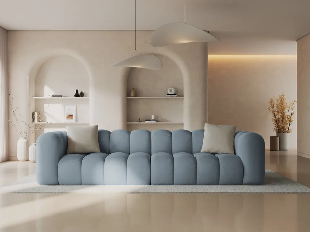 Sofa sametová 4-osobová HALLEY světle modrá