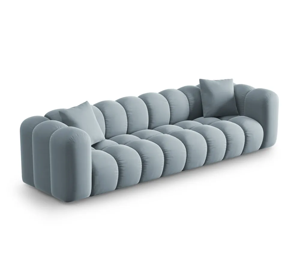 Sofa sametová 4-osobová HALLEY světle modrá