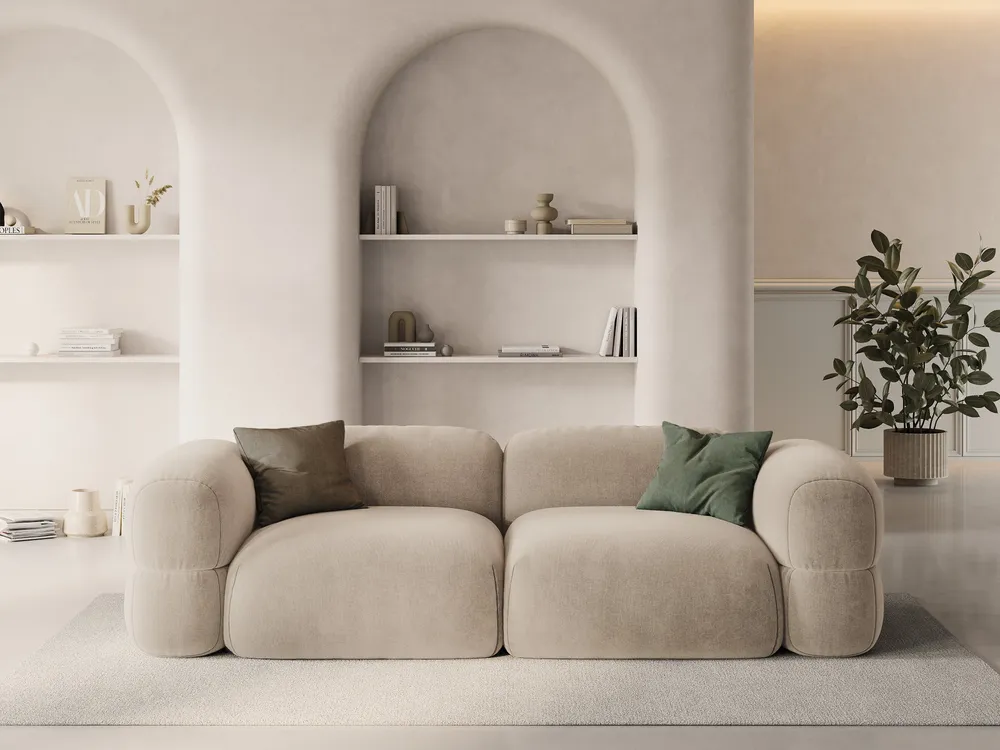Sofa sametová 4-osobová ROGER světle béžová