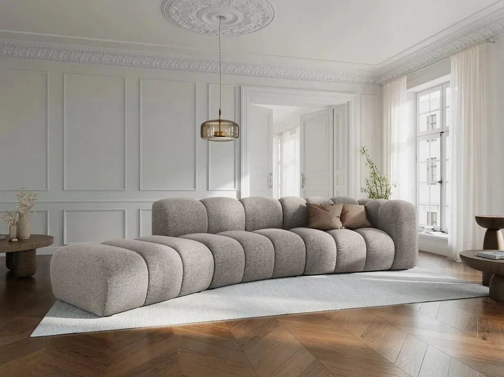 Sofa sametová 5-osobová levostranná LUPINE šedá