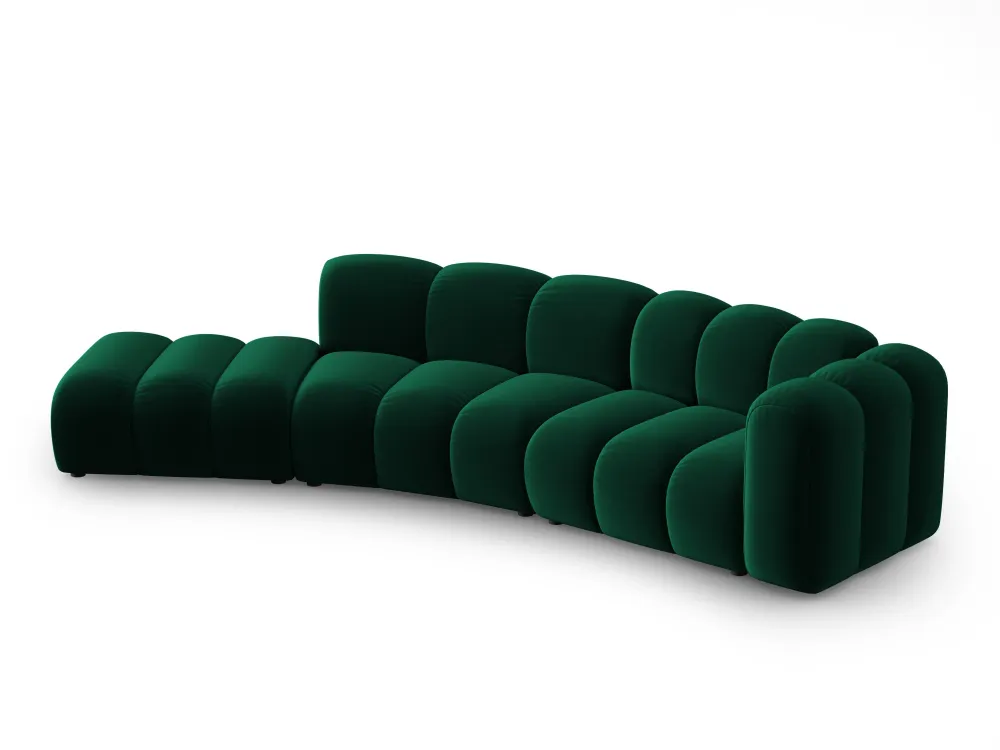 Sofa sametová 5-osobová levostranná LUPINE lahvově zelená