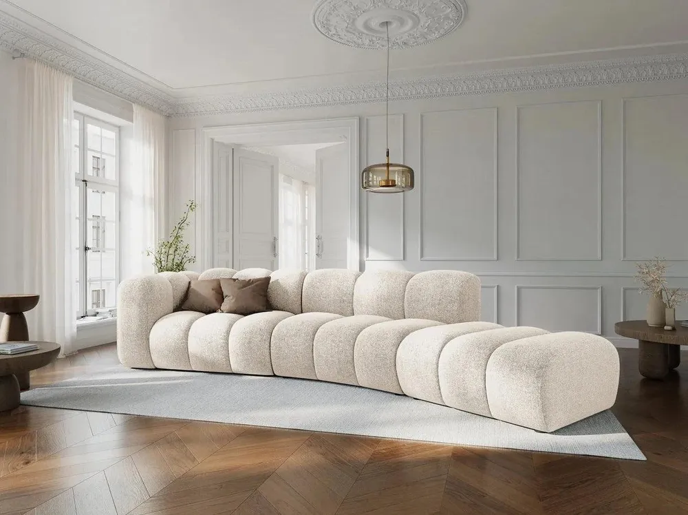 Sofa sametová 5-osobová pravostranná LUPINE béžová