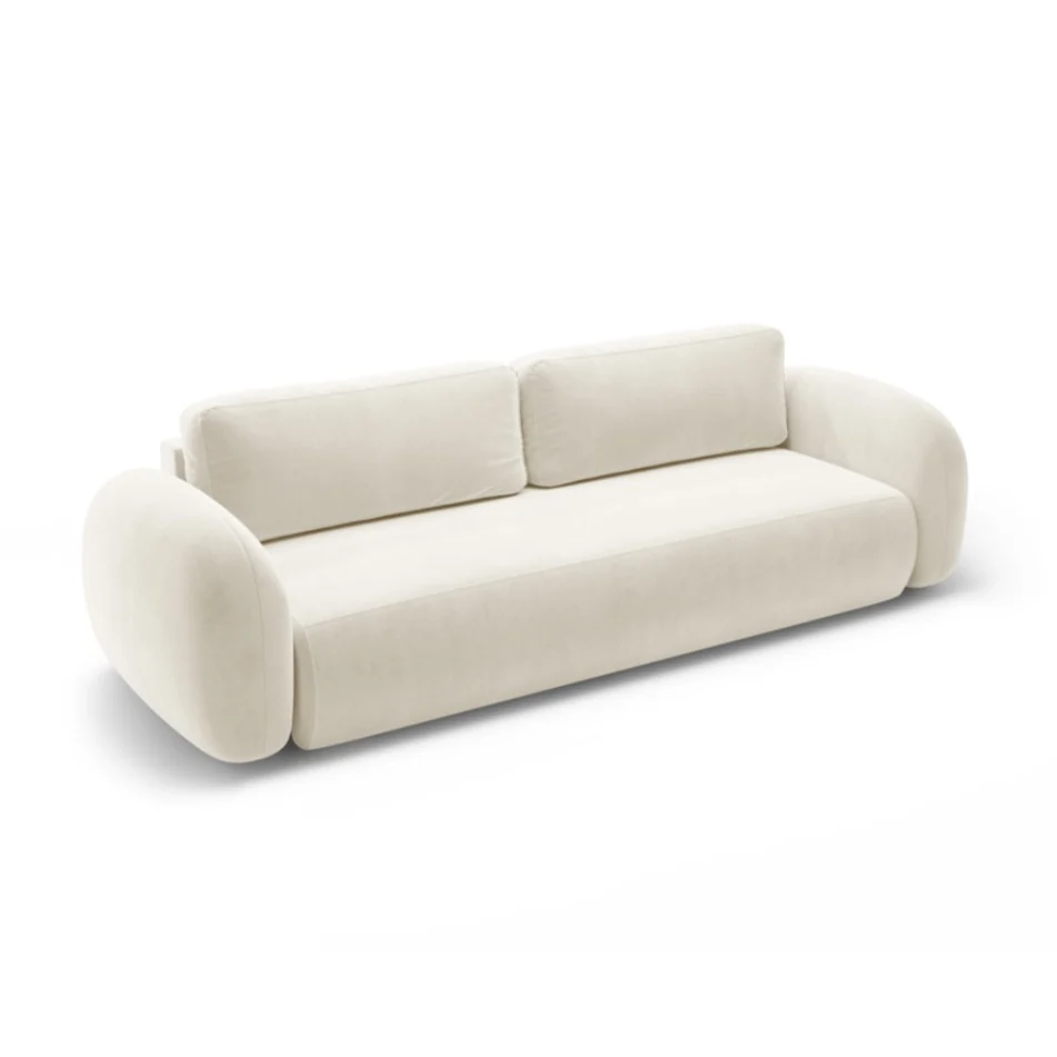 Sofa sametová s funkcí spaní 3-osobová TONALE krémová