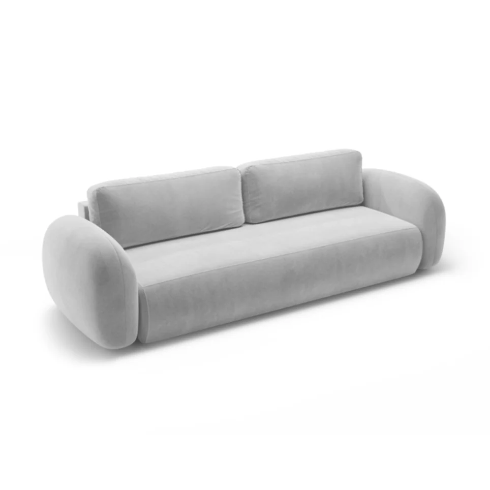 Sofa sametová s funkcí spaní 3-osobová TONALE světle šedá