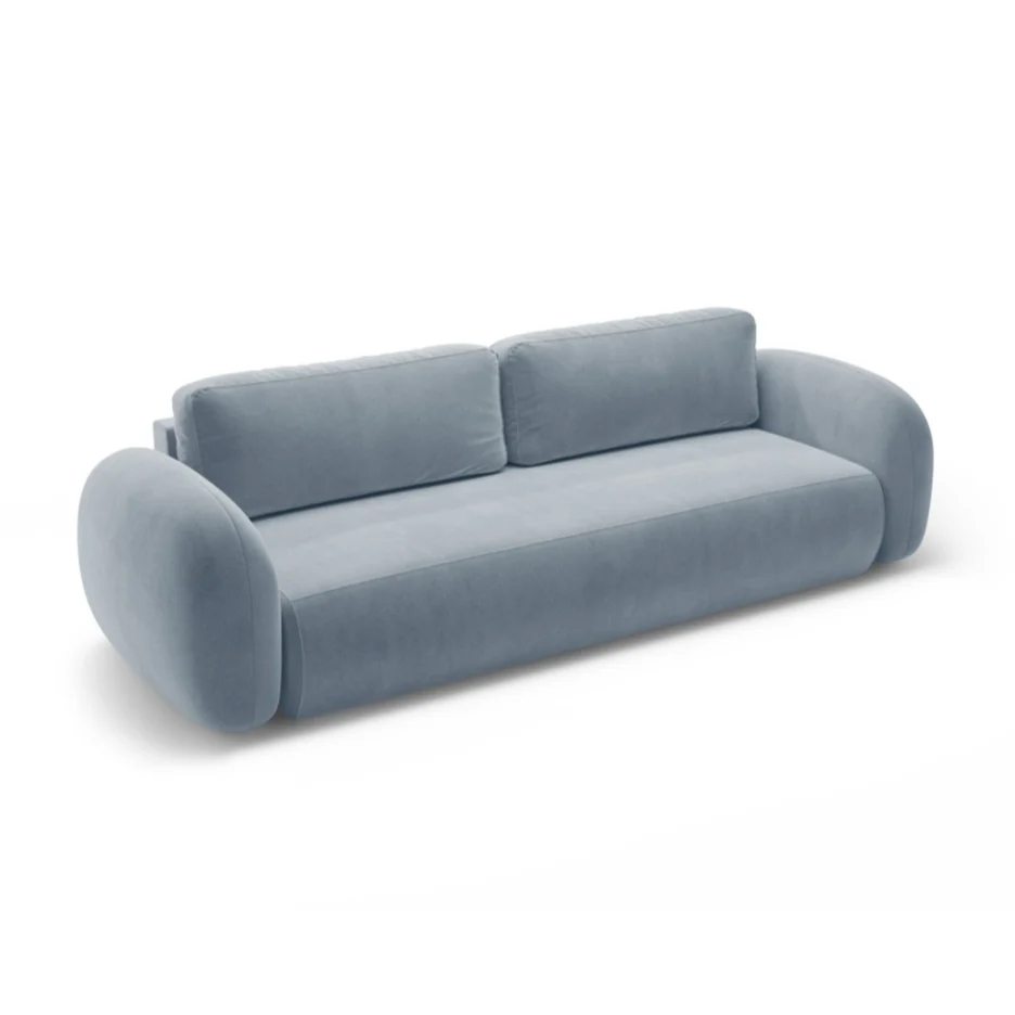 Sofa sametová s funkcí spaní 3-osobová TONALE modrá
