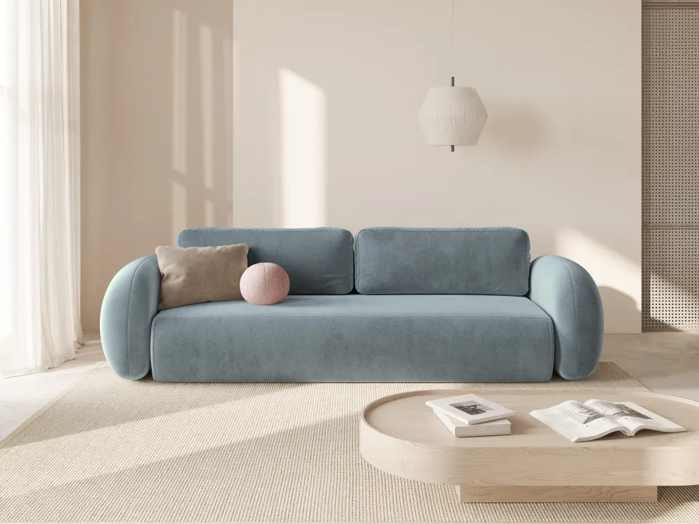 Sofa sametová s funkcí spaní 3-osobová TONALE modrá