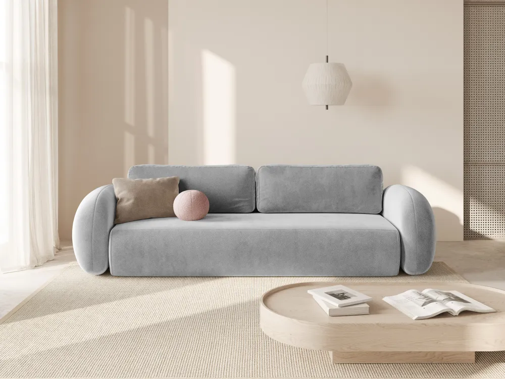 Sofa sametová s funkcí spaní 3-osobová TONALE světle šedá