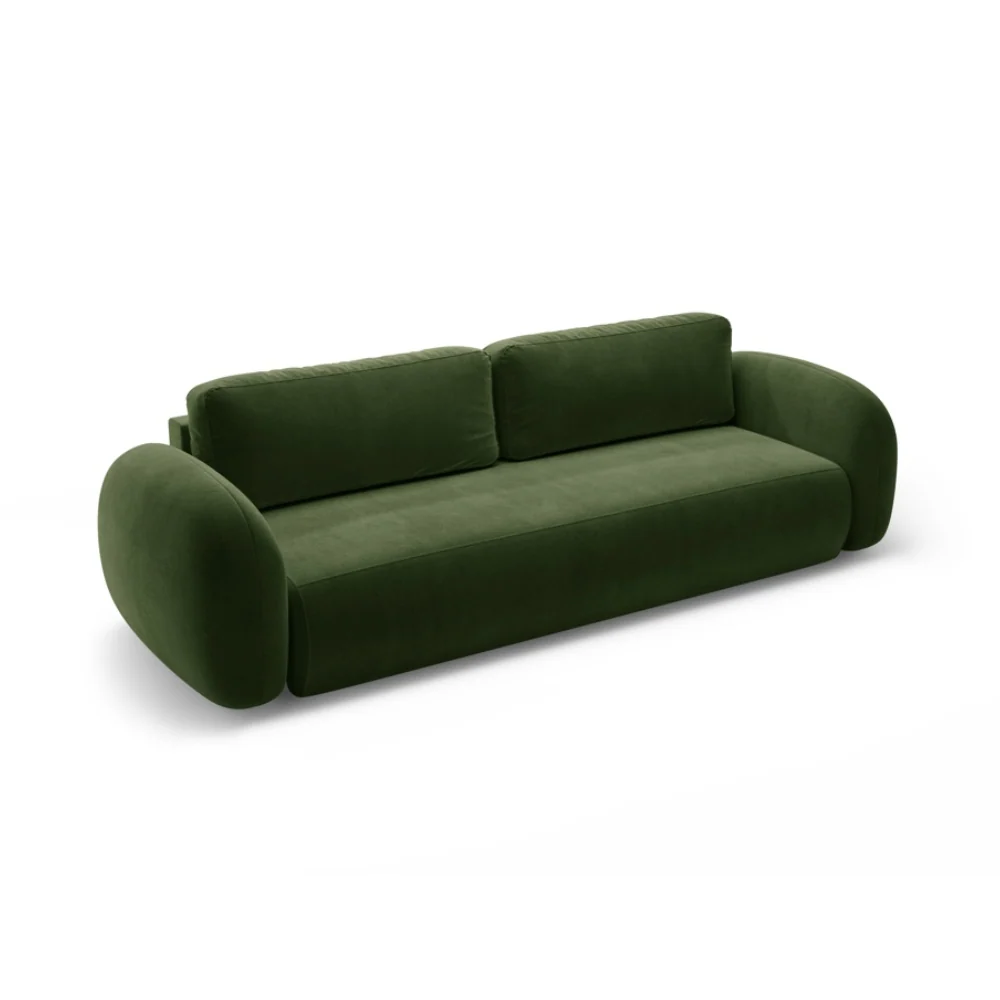 Sofa sametová s funkcí spaní 3-osobová TONALE vojenská zeleň