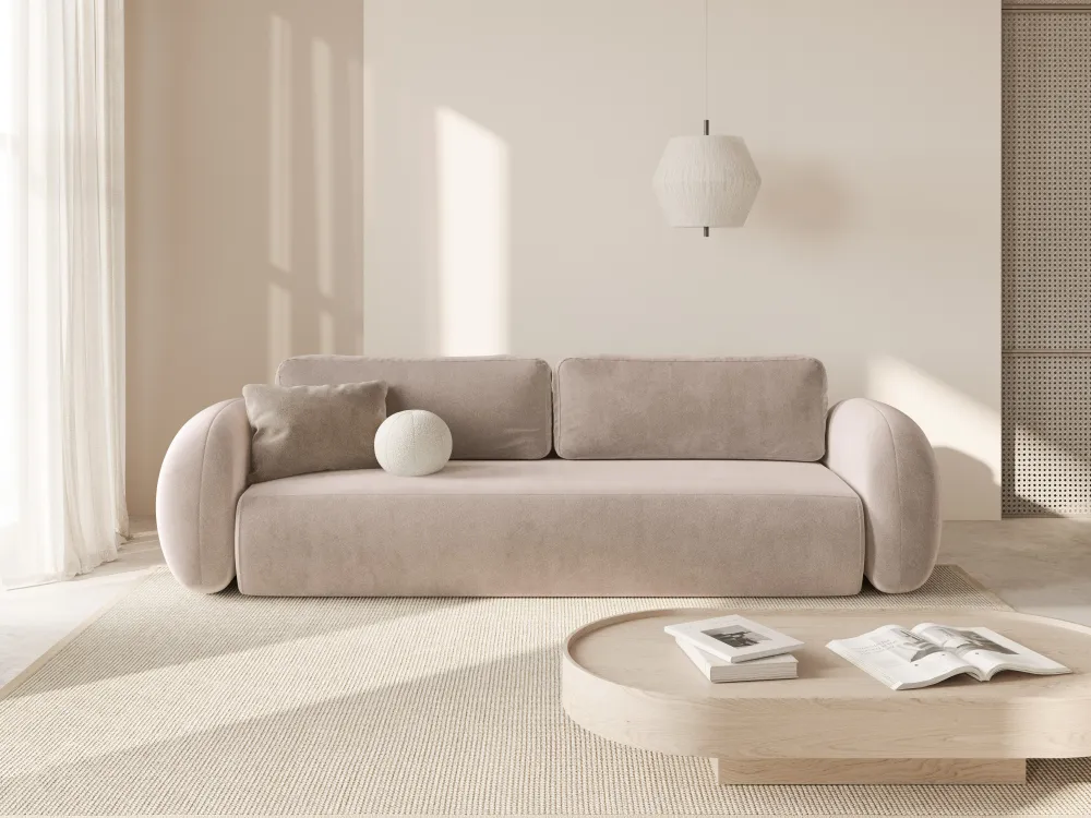 Sofa sametová s funkcí spaní 3-osobová TONALE béžová