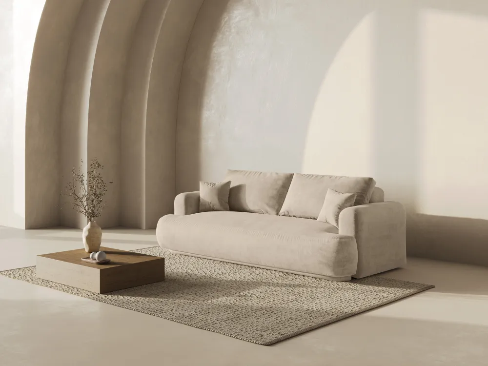 Sofa sametová s funkcí spaní ELLA světle béžová