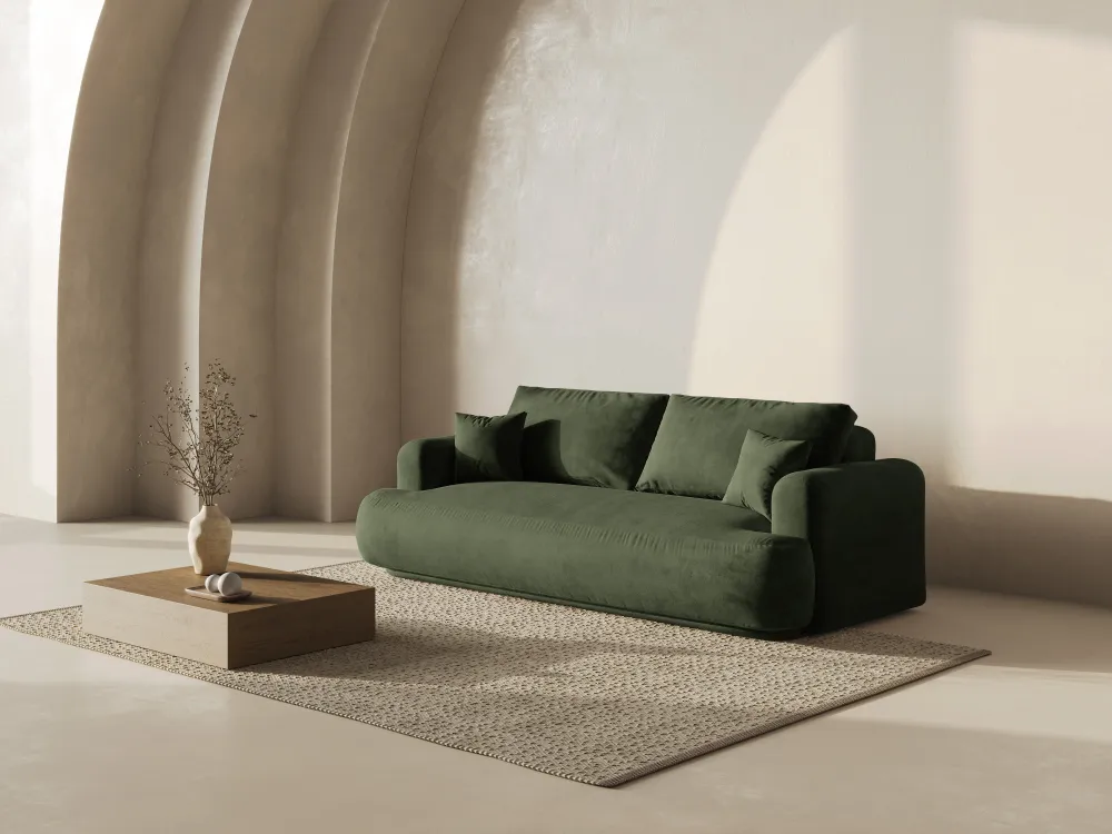 Sofa sametová s funkcí spaní ELLA zelená