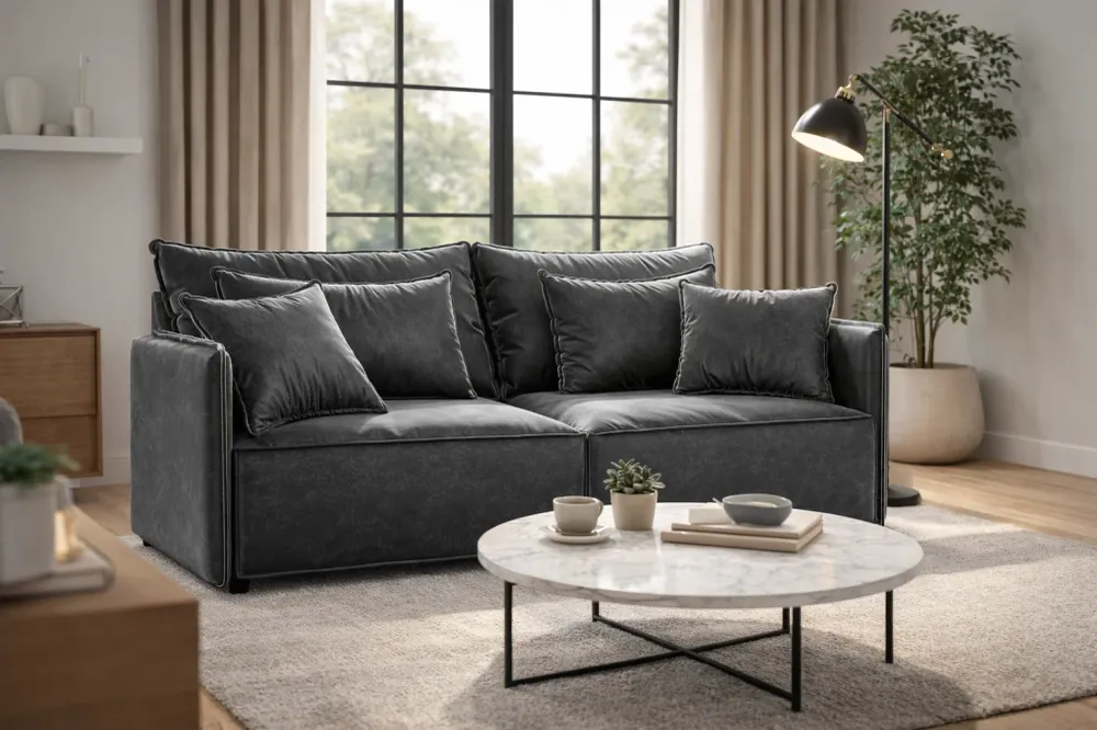 Sofa sametová s funkcí spaní FABIEN šedá