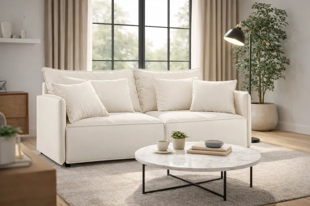 Sofa sametová s funkcí spaní FABIEN béžová