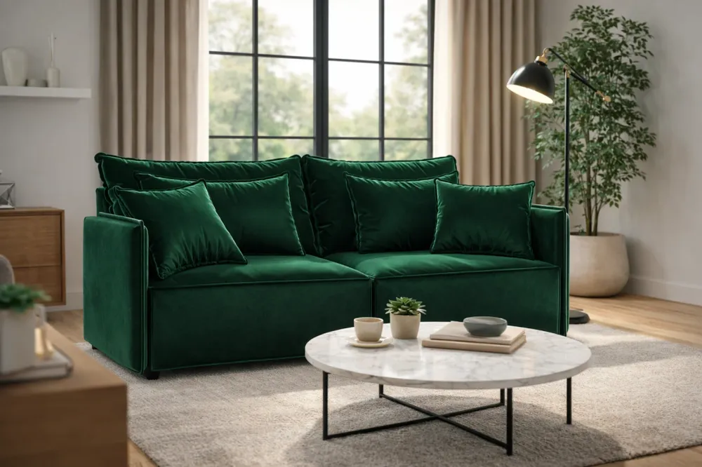 Sofa sametová s funkcí spaní FABIEN tmavě zelená