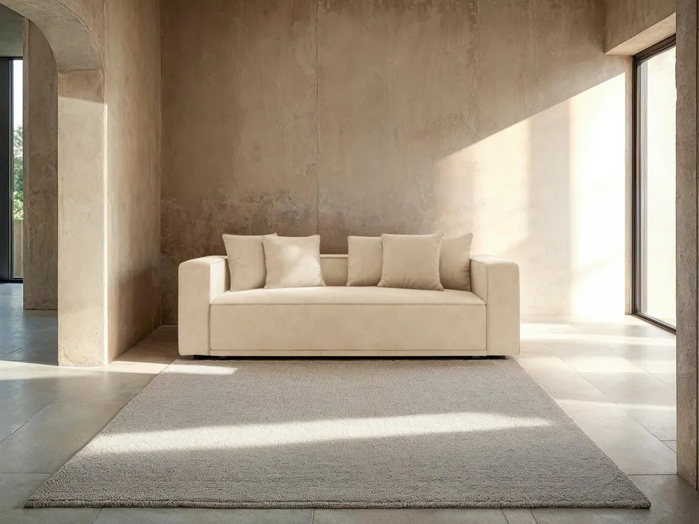 Sofa sametová s funkcí spaní RIBES světle béžová