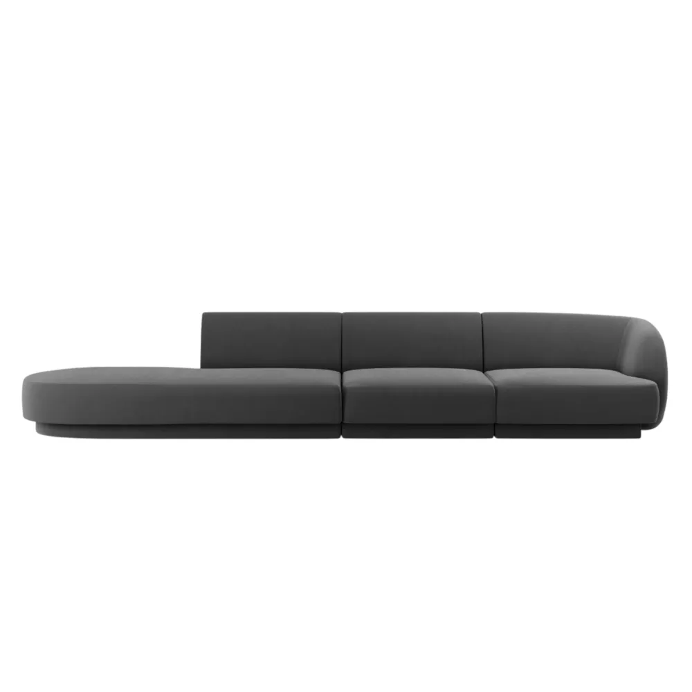 Sofa sametová levostranná 4-místná otevřená MILEY světle šedá