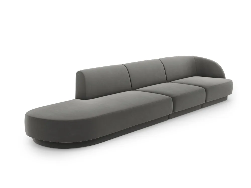 Sofa sametová levostranná 4-místná otevřená MILEY světle šedá
