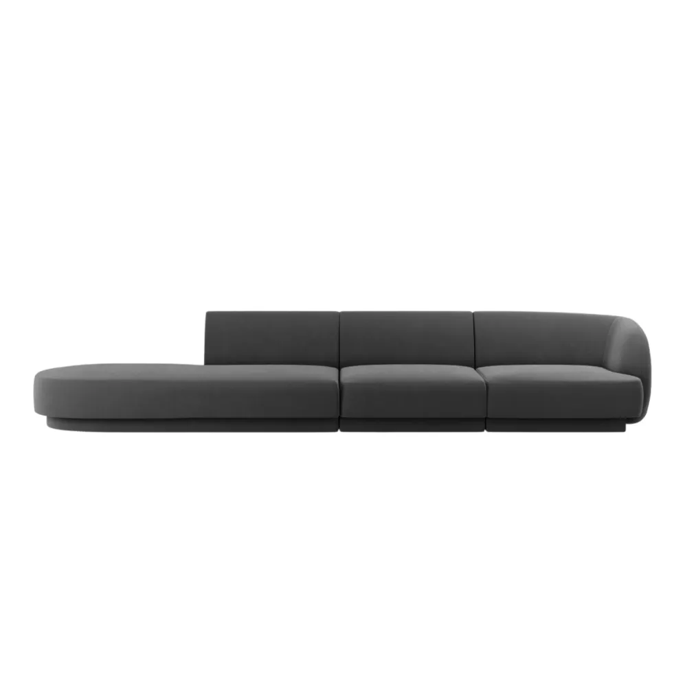Sofa sametová levostranná 4-místná otevřená MILEY tmavě šedá
