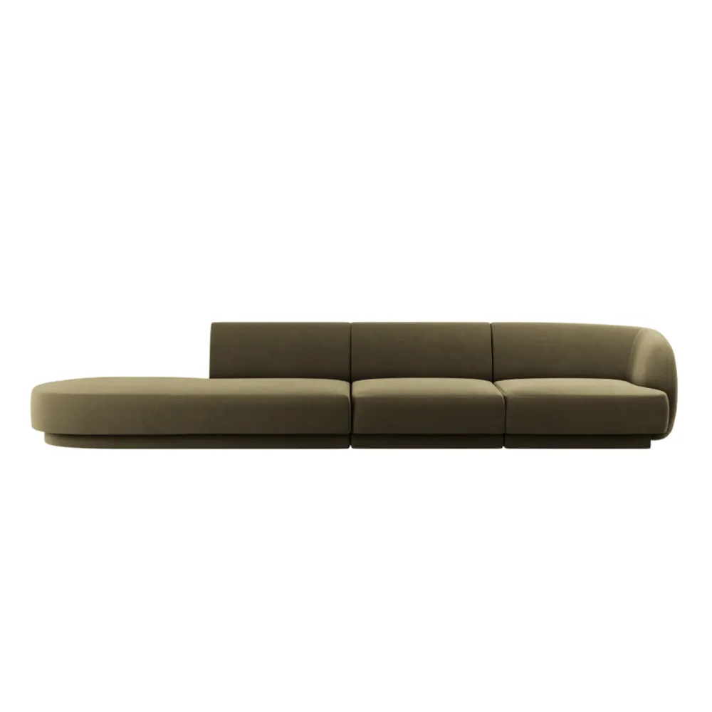 Sofa sametová levostranná 4-osobová otevřená MILEY zelená