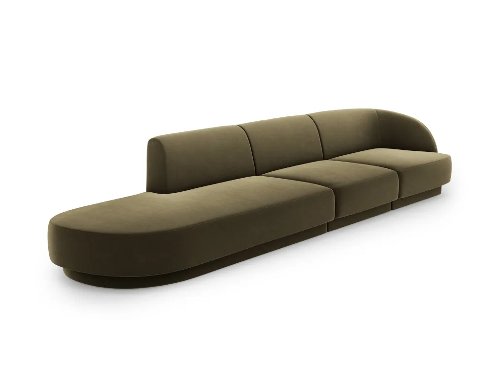 Sofa sametová levostranná 4-osobová otevřená MILEY zelená