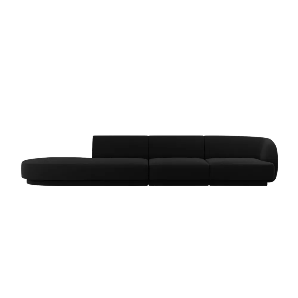 Sofa sametová levostranná 4-osobová otevřená MILEY černá
