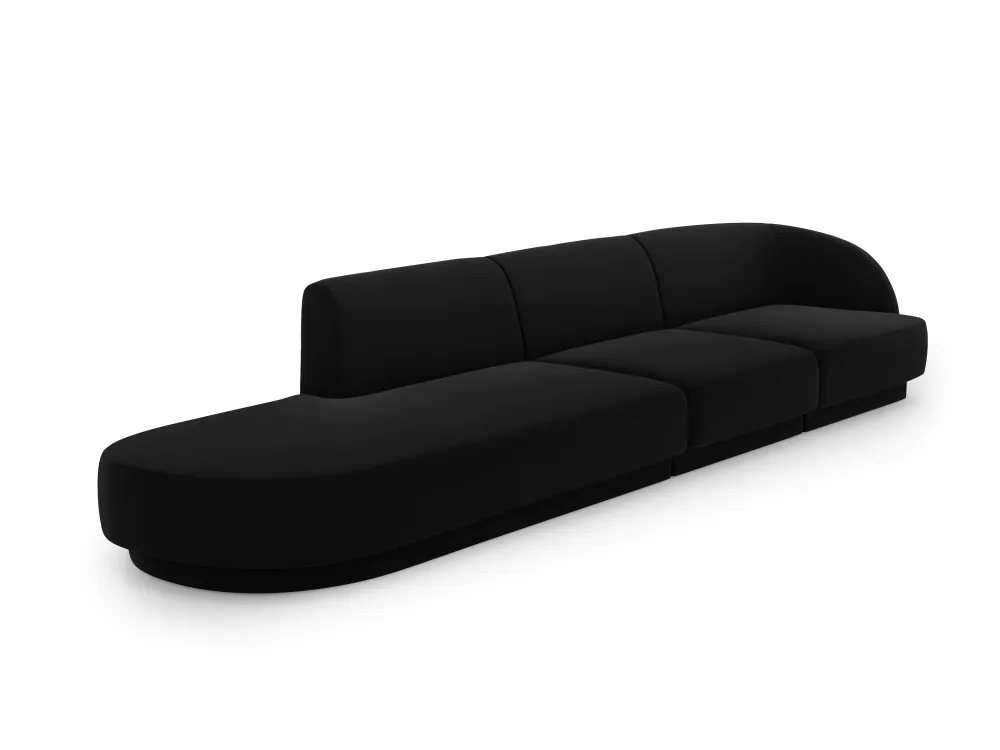 Sofa sametová levostranná 4-osobová otevřená MILEY černá