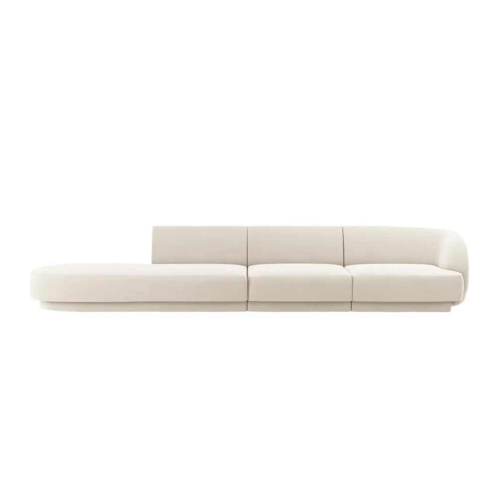 Sofa sametová levostranná 4-osobová otevřená MILEY béžová