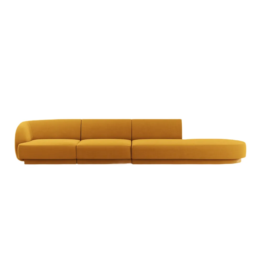 Sofa sametová pravostranná 4-osobová otevřená MILEY žlutá