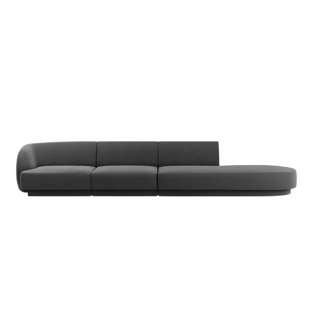Sofa sametová pravostranná 4-osobová otevřená MILEY světle šedá