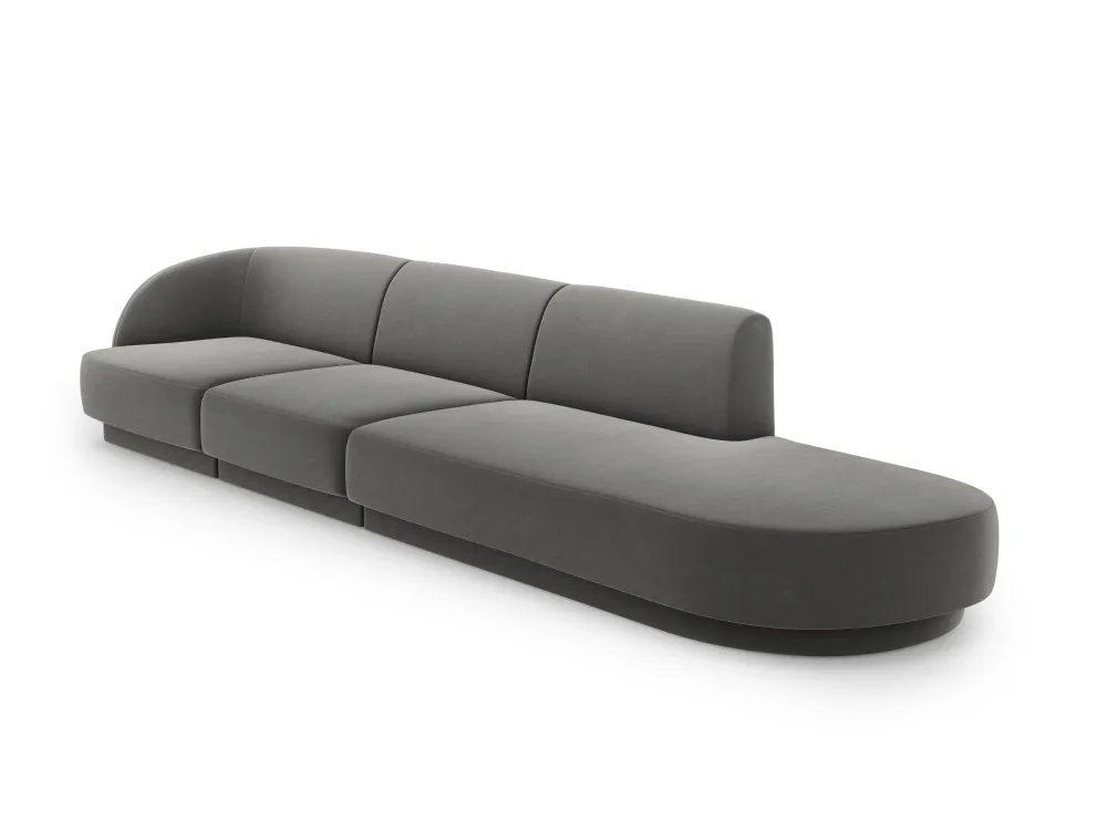 Sofa sametová pravostranná 4-osobová otevřená MILEY světle šedá