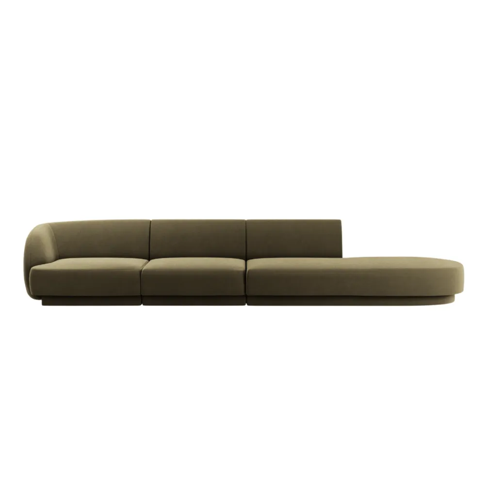 Sofa sametová pravostranná 4-osobová otevřená MILEY zelená
