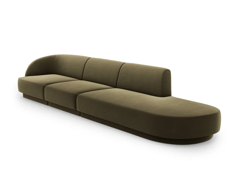 Sofa sametová pravostranná 4-osobová otevřená MILEY zelená