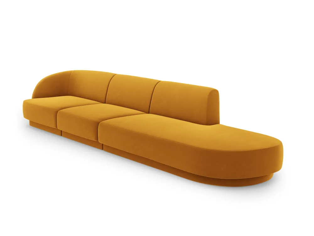 Sofa sametová pravostranná 4-osobová otevřená MILEY žlutá